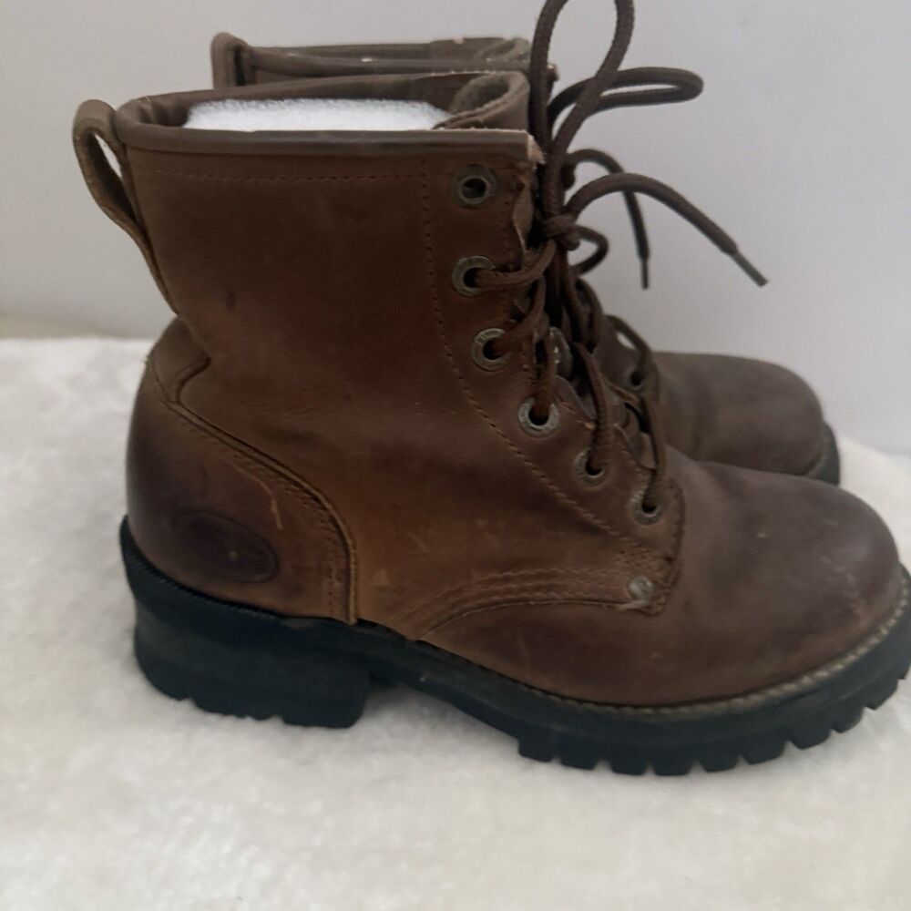 Skechers Womens 8.5 Combat Boots Brown Leather Chunky Biker Grunge Y2K